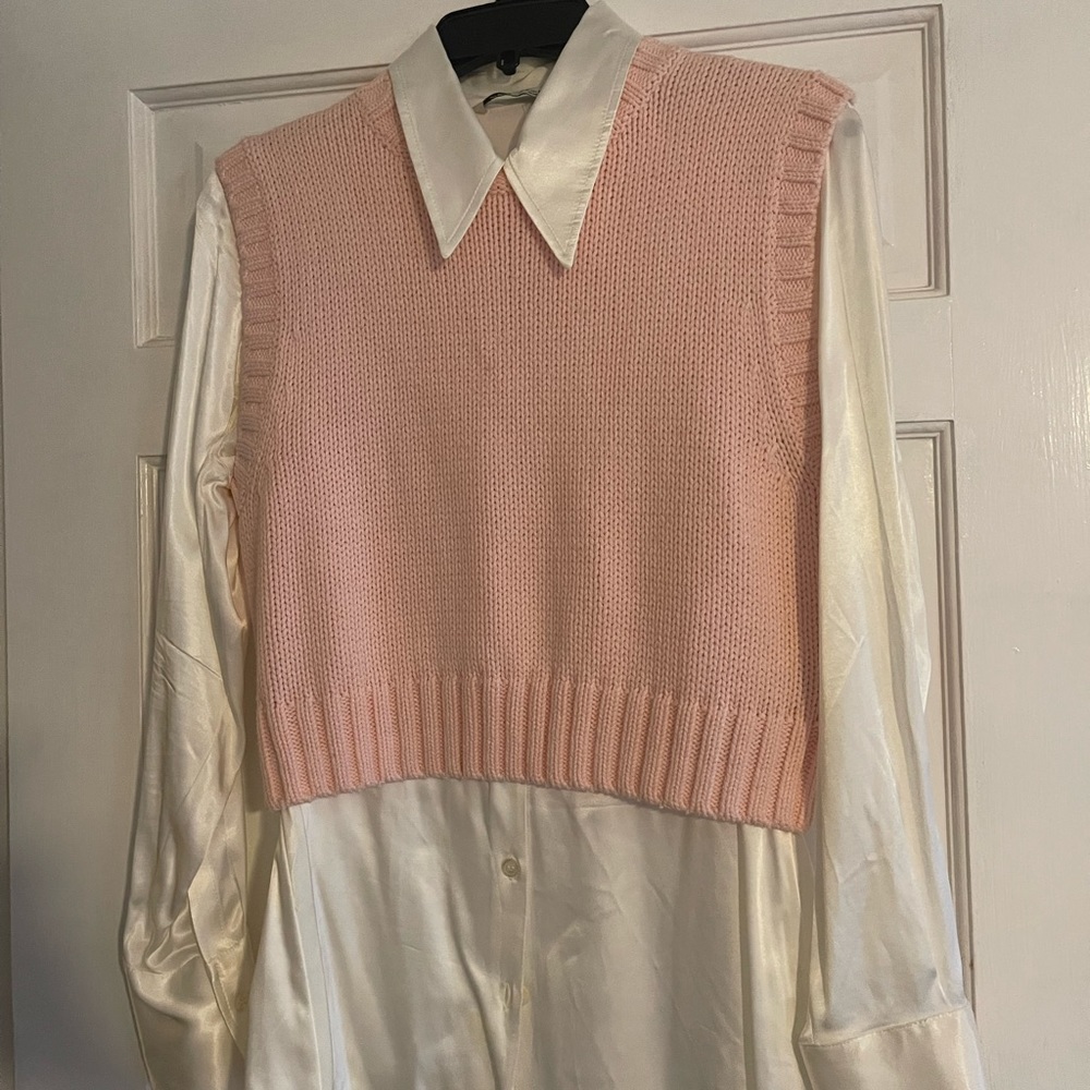 Zara button down with pink vest